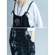 Women Casual Loose Art Print Black Spaghetti Strap Baggy Jumpsuit