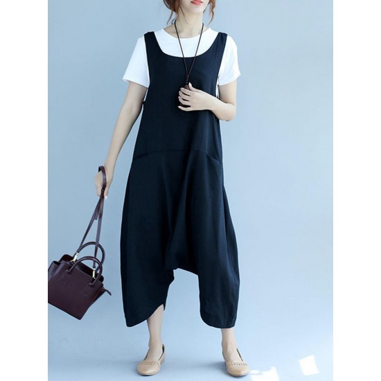 Women Casual Loose Sleeveless Harem Jumpsuit with Pockets