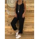 Women Casual Straps Solid Color Overalls Jumpsuit with Pockets