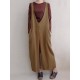 Women Leisure Cotton Jumpsuits Wide Leg Pants Loose with Button