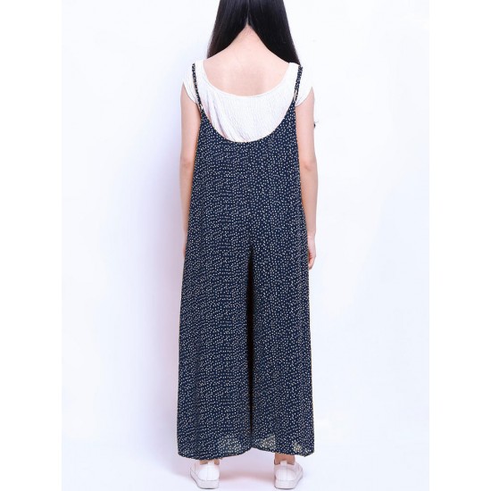 Women Loose Dot Spaghetti Strap Jumpsuit