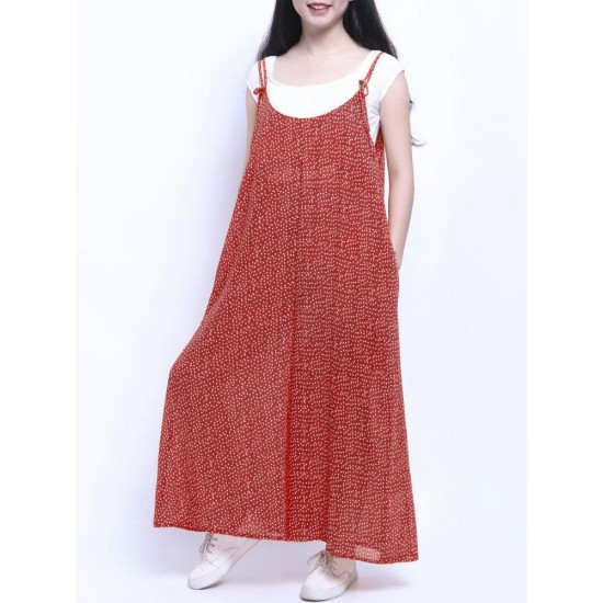 Women Loose Dot Spaghetti Strap Jumpsuit