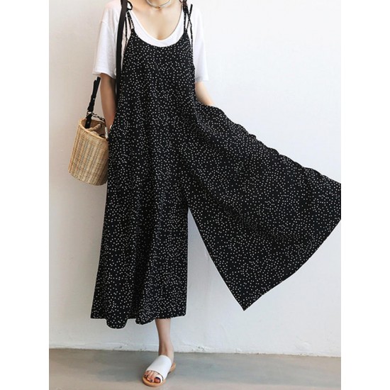 Women Loose Dot Spaghetti Strap Jumpsuit