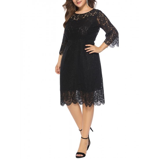 Plus Size Elegant Lace 3/4 Sleeve Party Women Dress