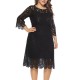 Plus Size Elegant Lace 3/4 Sleeve Party Women Dress