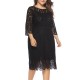 Plus Size Elegant Lace 3/4 Sleeve Party Women Dress