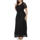 Plus Size Elegant Lace Hollow Out Short Sleeve Party Dress