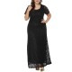 Plus Size Elegant Lace Hollow Out Short Sleeve Party Dress