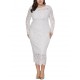 Plus Size Lace Elegant Party Long Sleeve Women Dress