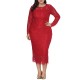 Plus Size Lace Elegant Party Long Sleeve Women Dress