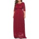 Plus Size Women Elegant 3/4 Sleeve Lace Long Dress