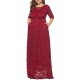 Plus Size Women Elegant 3/4 Sleeve Lace Long Dress