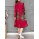 Chinese Style Vintage Floral V-neck Long Sleeve Dress with Pockets