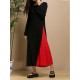 Elegant Color Contrast Patchwork Long Sleeve Fake-Two Piece Maxi Dress