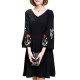 Elegant Women A Line Dress Embroidered Lantern Sleeve Casual Dresses