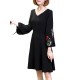 Elegant Women A Line Dress Embroidered Lantern Sleeve Casual Dresses