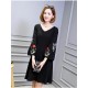 Elegant Women A Line Dress Embroidered Lantern Sleeve Casual Dresses