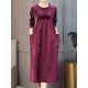 Elegant Women Crew Neck Two Tone Patchwork Velvet Long Sleeve Dress