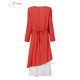 Elegant Women Fake Two-piece Drawstring Slim A-line Dress