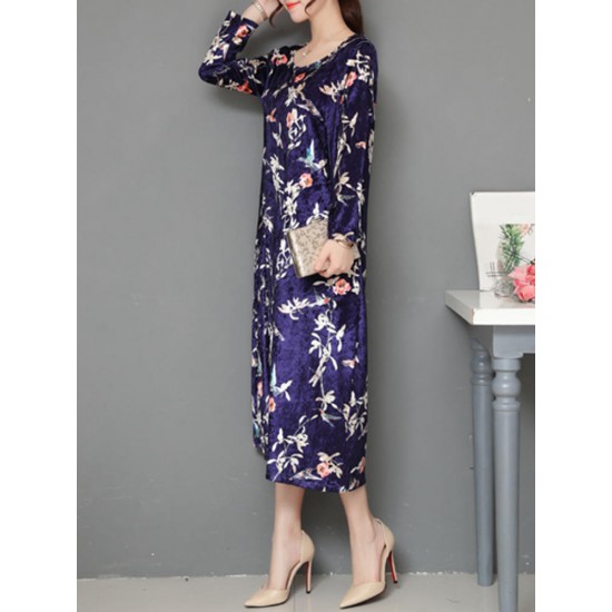 Elegant Women Thick Velvet Floral Dress