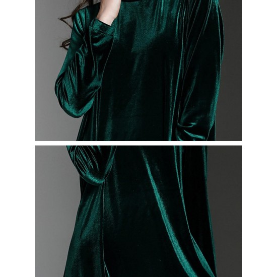 High Quality High Collar Long Sleeve Velvet Dress