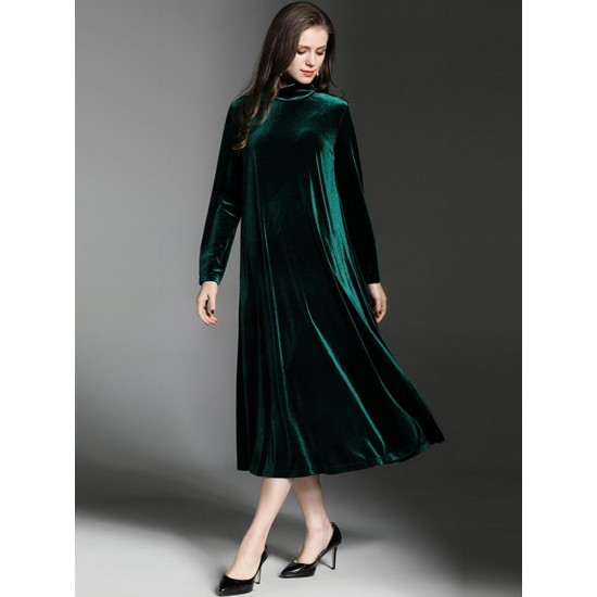 High Quality High Collar Long Sleeve Velvet Dress