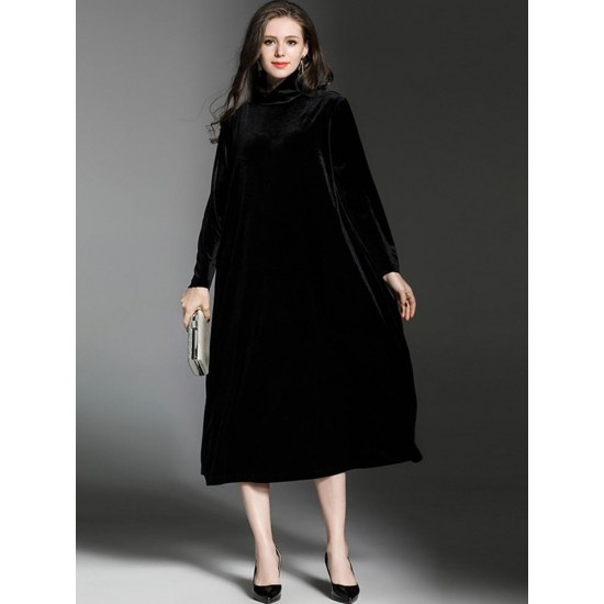 High Quality High Collar Long Sleeve Velvet Dress