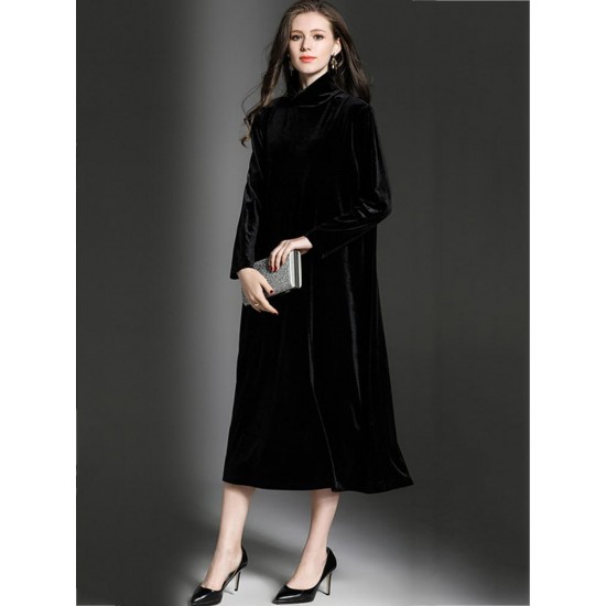 High Quality High Collar Long Sleeve Velvet Dress