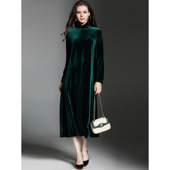 High Quality High Collar Long Sleeve Velvet Dress