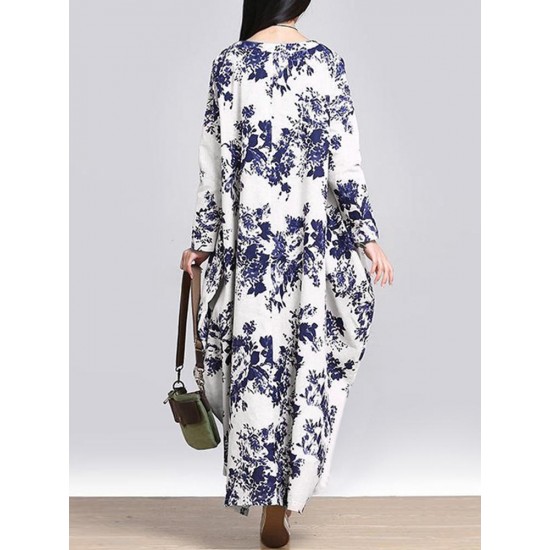 L-5XL Casual Women Loose Floral Print Dress