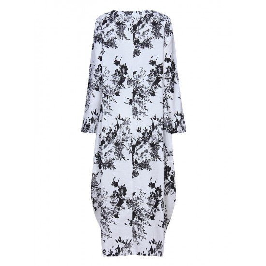 L-5XL Casual Women Loose Floral Print Dress