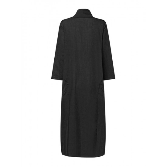 S-5XL Elegant Turtle Neck Long Sleeve Baggy Dress with Pockets
