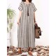 Casual Women Vertical Striped Dress O-neck Short Sleeves Dresses