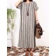 Casual Women Vertical Striped Dress O-neck Short Sleeves Dresses