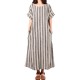 Casual Women Vertical Striped Dress O-neck Short Sleeves Dresses