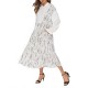 Kvinnor Elegant Crew Neck Flare Sleeve Kaftan Long Dress