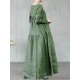 Lrecord Vintage Crew Neck Long Sleeve Pleated Maxi Cotton Dress