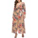 Plus Size Bohemian Floral Print Long Sleeve Maxi Dress