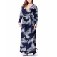 Plus Size Bohemian Printed V-neck Long Sleeve Maxi Dress