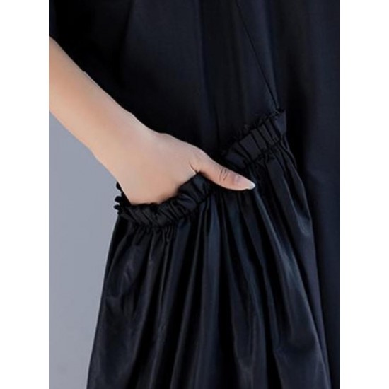 Plus Size Casual Half Sleeve Pleated Maxi Dress