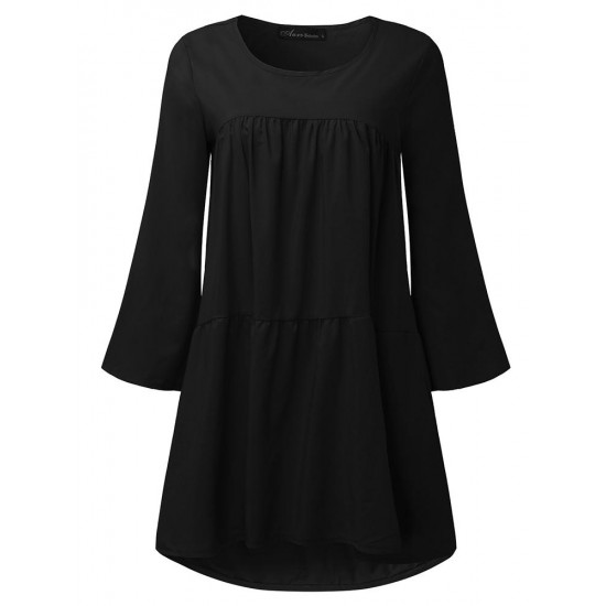 Casual Women Brief Ruched Flare Sleeve Long Sleeve Mini Dresses