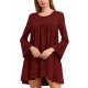 Casual Women Brief Ruched Flare Sleeve Long Sleeve Mini Dresses