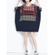 Loose Printed Stitching Batwing Sleeve Mini Dress for Women