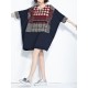 Loose Printed Stitching Batwing Sleeve Mini Dress for Women