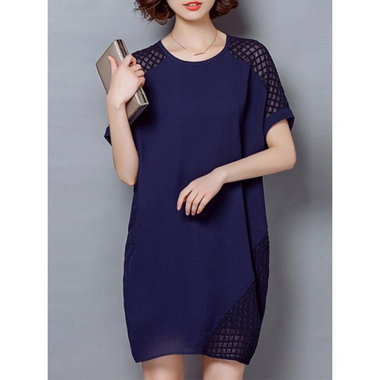 Sexy Women Hollow Out Dresses Patchwork Lace Short Sleeves Mini Dresses