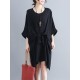 Women Fashion Batwing Sleeves Cotton Linen Mini Dress