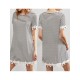 Women Loose Round Necklace Trim Striped Tee Dress