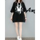 Women Removable Sleeves Hoodies Casual Cute Rabbit Print Sweatshirts