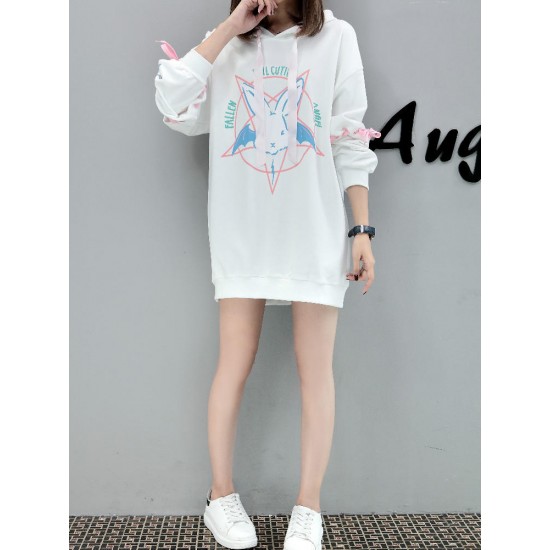 Women Removable Sleeves Hoodies Casual Cute Rabbit Print Sweatshirts Women Removable Sleeves Hoodies Casual Cute Rabbit Print Sweatshirts