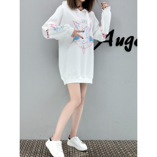 Women Removable Sleeves Hoodies Casual Cute Rabbit Print Sweatshirts